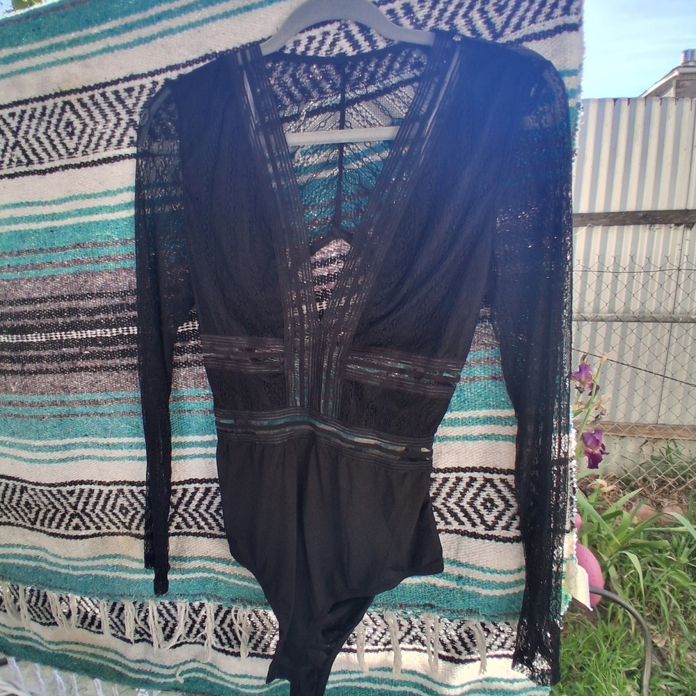 Black Lace Long Sleeve Bodysuit